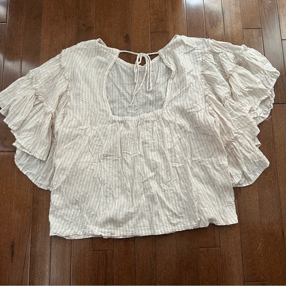 Pilcro anthropologie flutter sleeve size large cream and white stripes Sybil top - Picture 8 of 11